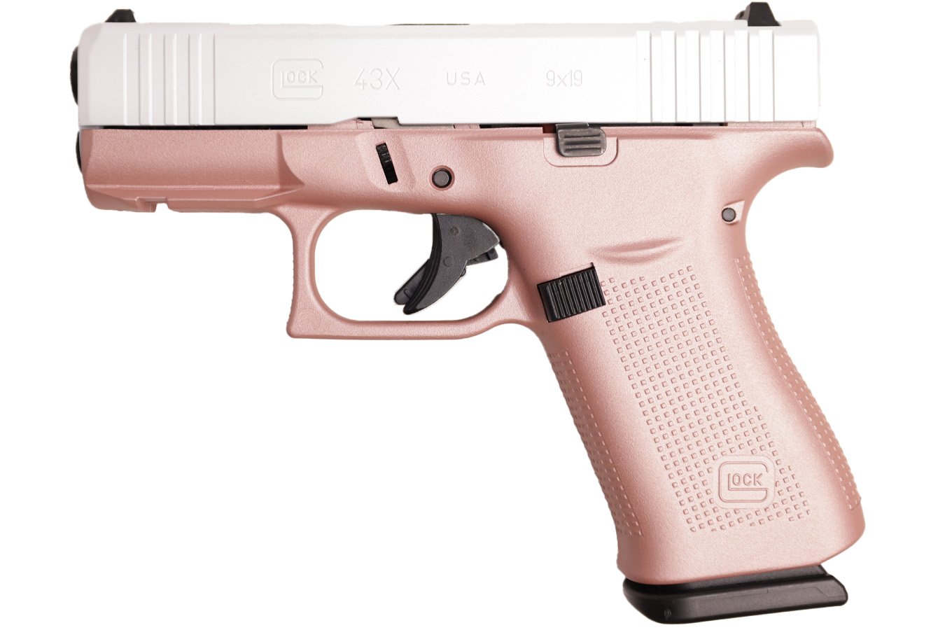 GLOCK 43X Slim Sub-Compact 9mm Pistol with Pearl White Slide and Rose Gold Frame Finish